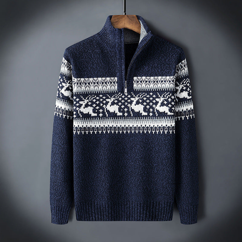 Lennart | Strickpullover mit Rentiermotiv und halbem Reißverschluss