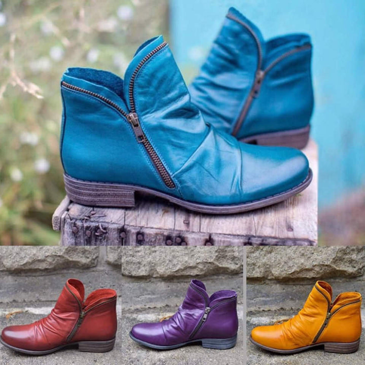 Mira | Ruched Diagonal-Zip Ankle Boots
