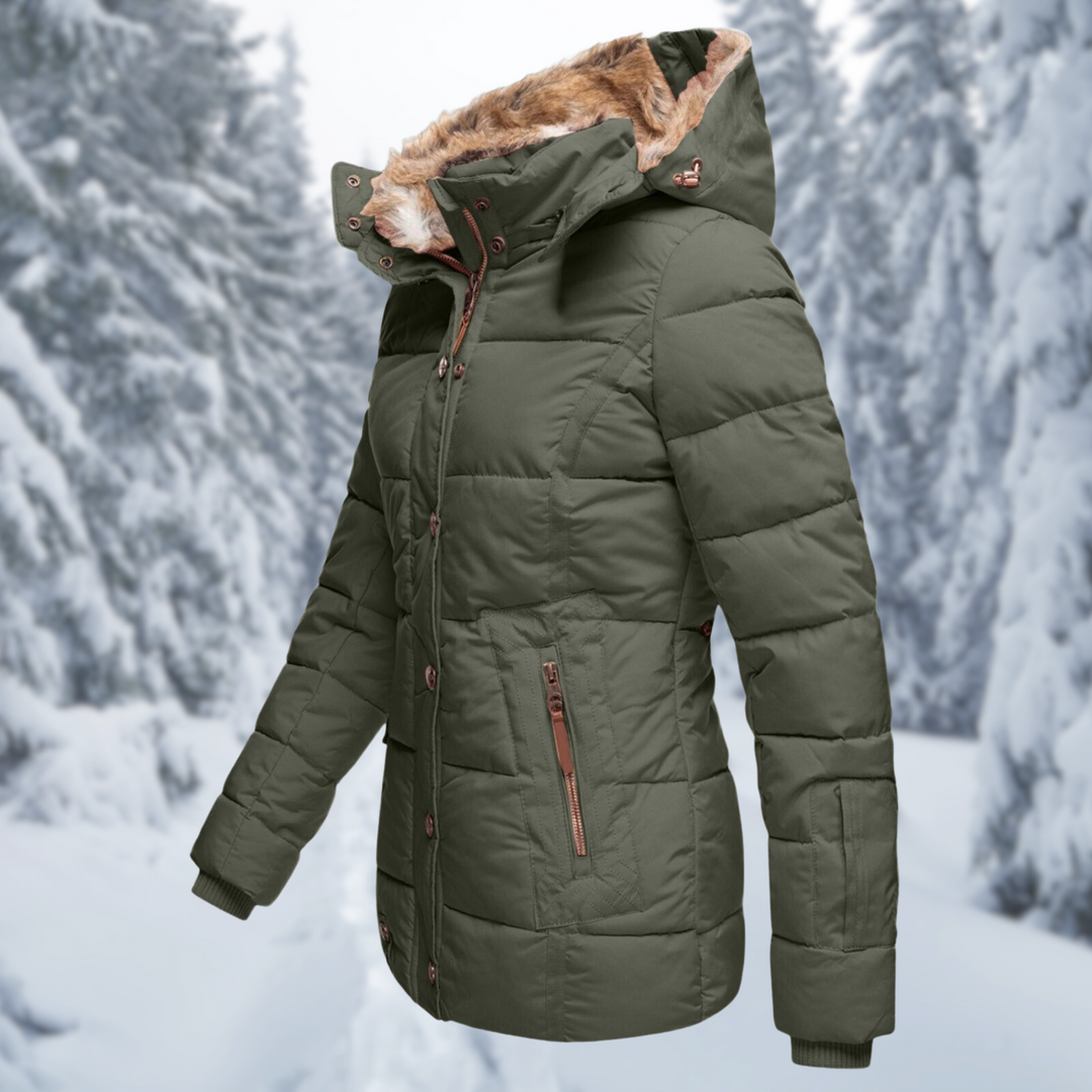 Elara | Chaqueta acolchada con capucha y cremallera en contraste