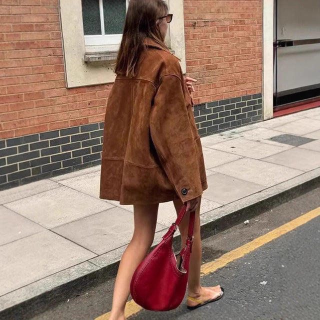 Milan | Hemdjacke in Velourslederoptik mit Knöpfen