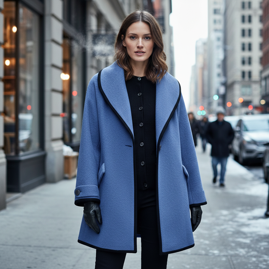 Liora | Cappotto con revers arrotondati e dettagli scuri