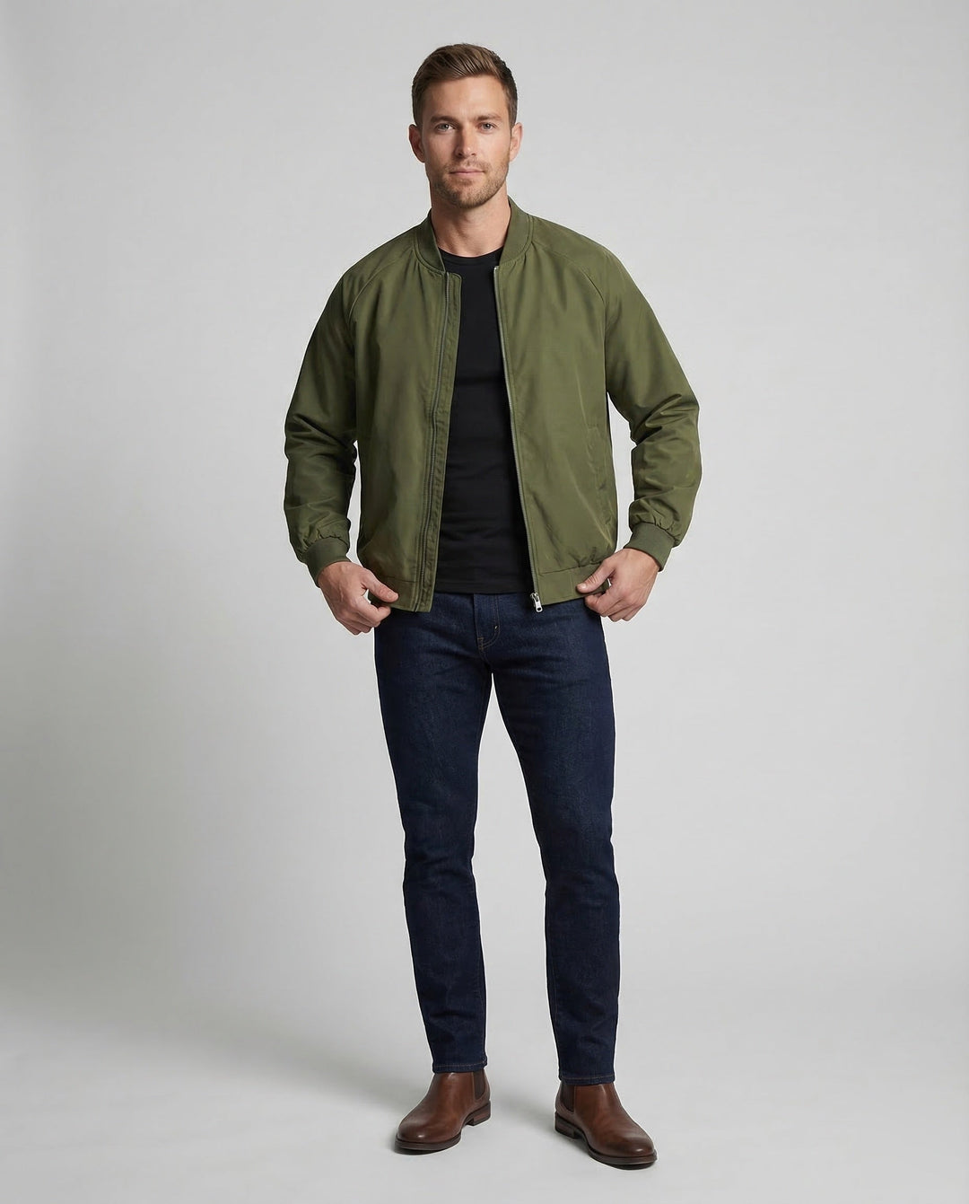 Jasper | Bomber uni à fermeture zippée sur le devant