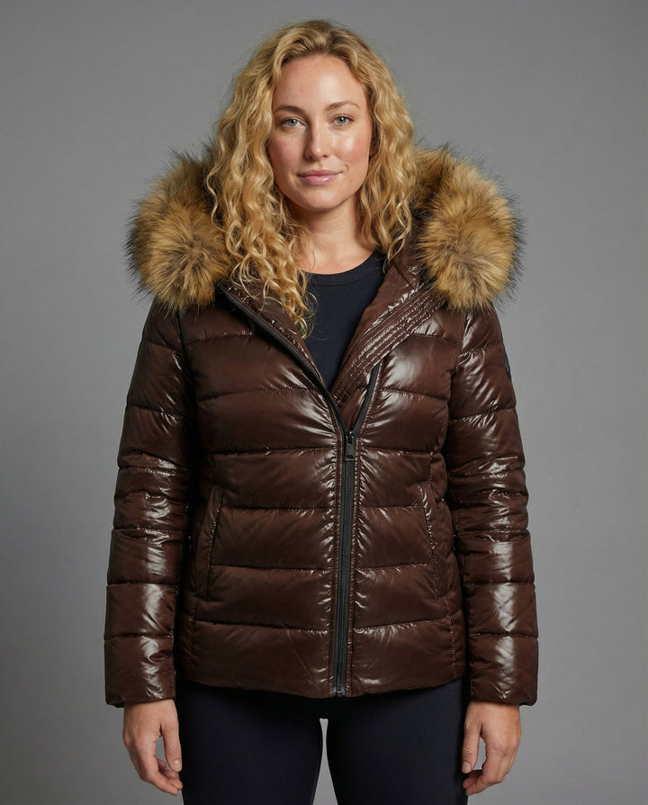 Elin | Glänzende Steppjacke mit Plüschkapuze