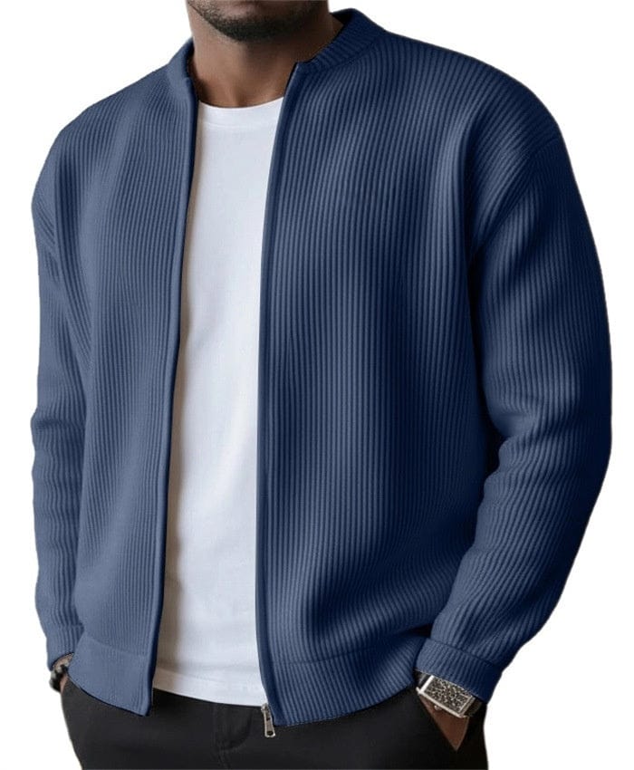 Cardigan a coste con zip integrale e collo rialzato da uomo