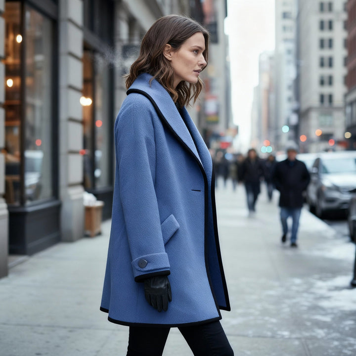 Liora | Cappotto con revers arrotondati e dettagli scuri