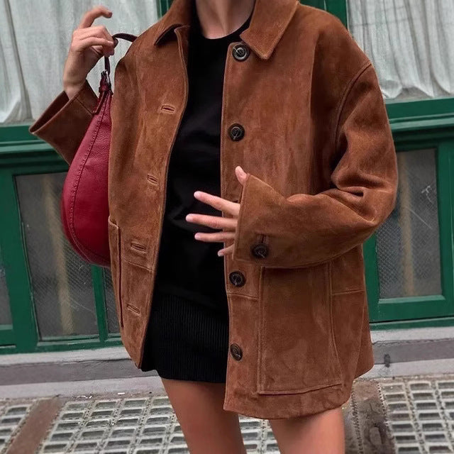 Milan | Hemdjacke in Velourslederoptik mit Knöpfen
