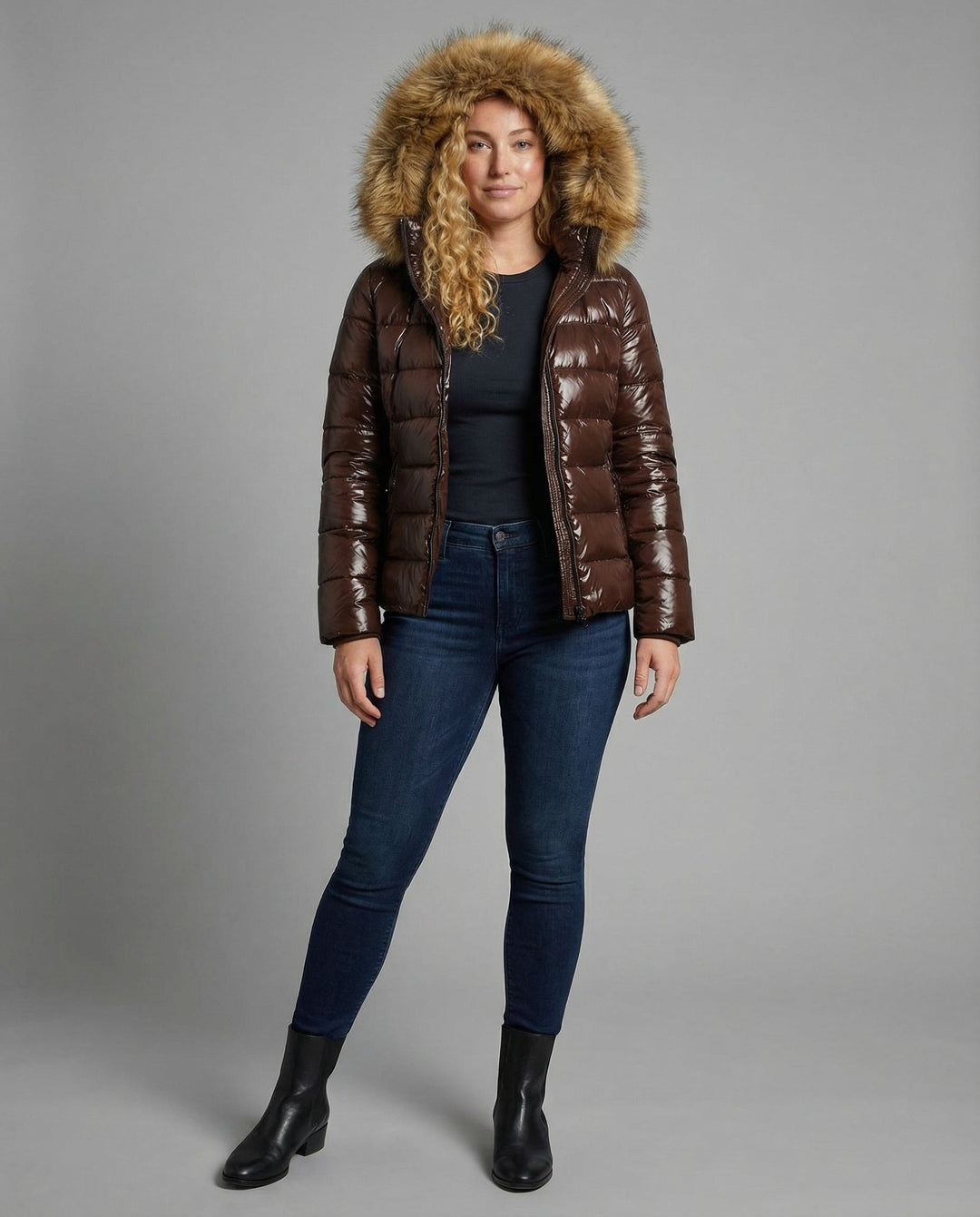 Elin | Glänzende Steppjacke mit Plüschkapuze