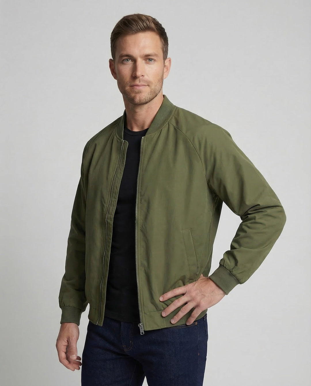 Jasper | Bomber uni à fermeture zippée sur le devant