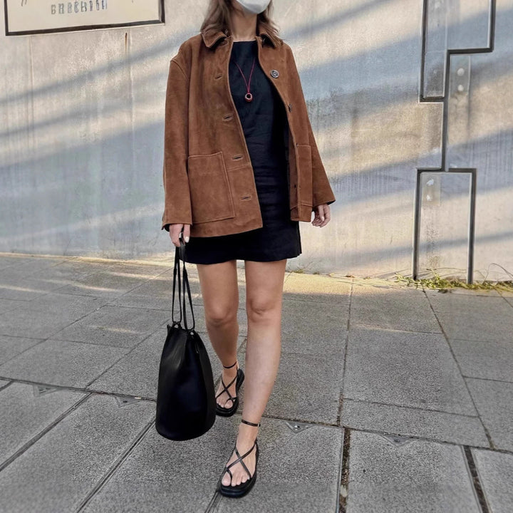 Milan | Hemdjacke in Velourslederoptik mit Knöpfen