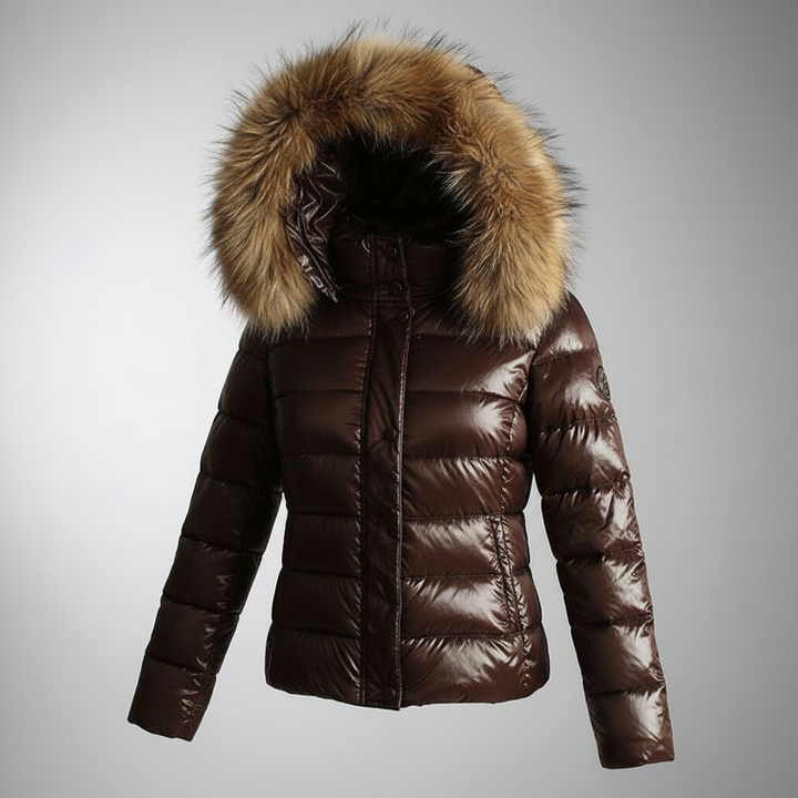 Elin | Glänzende Steppjacke mit Plüschkapuze