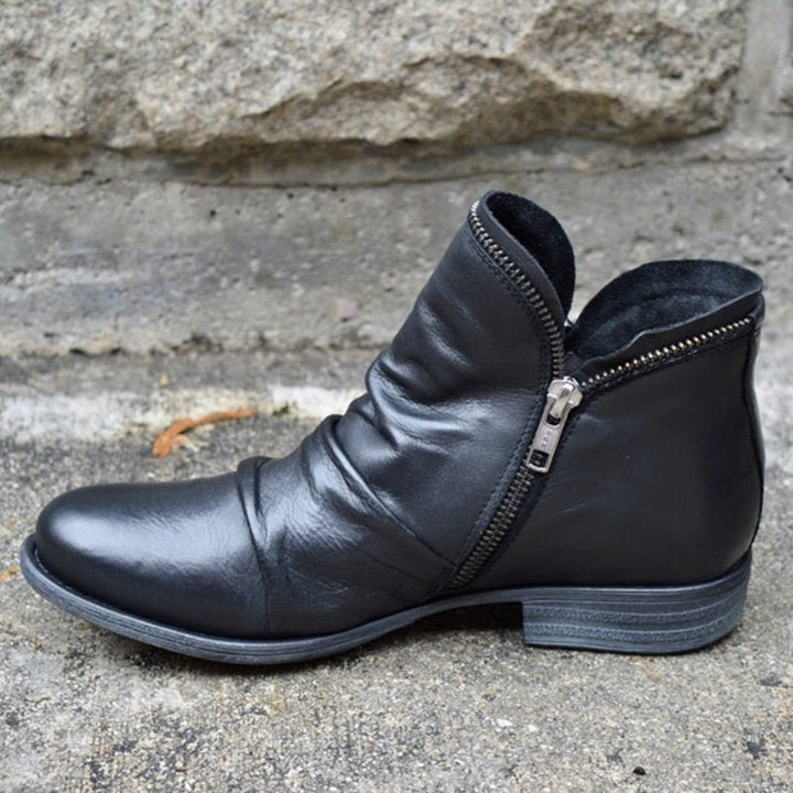 Mira | Ruched Diagonal-Zip Ankle Boots