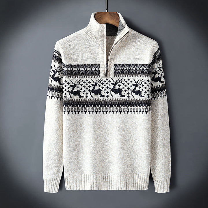 Lennart | Strickpullover mit Rentiermotiv und halbem Reißverschluss