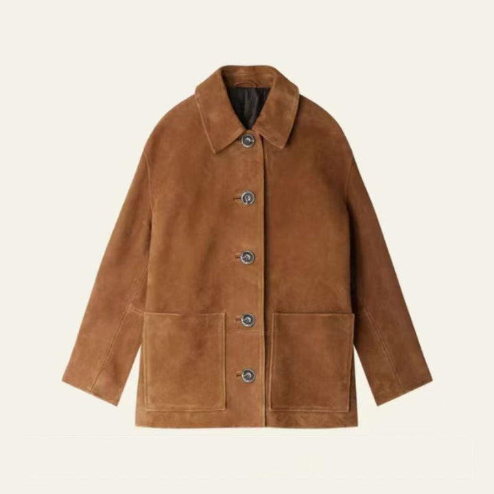 Milan | Hemdjacke in Velourslederoptik mit Knöpfen