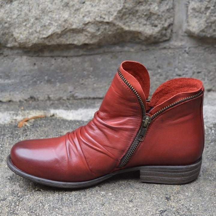 Mira | Ruched Diagonal-Zip Ankle Boots