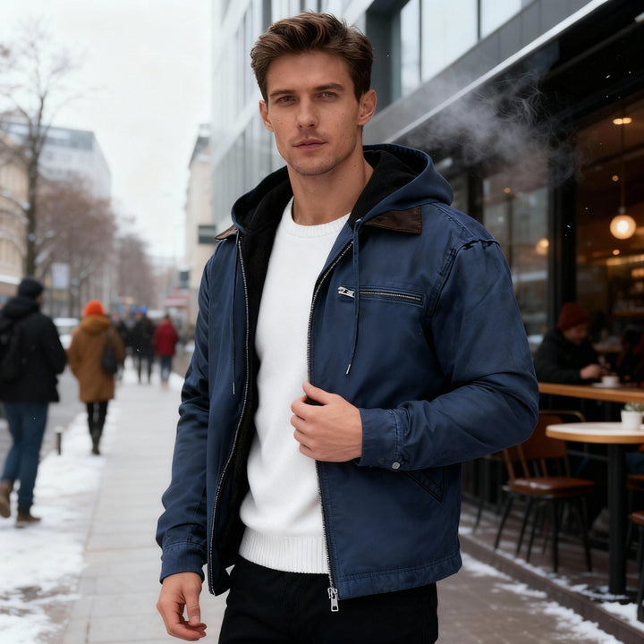 Arvid | Jacke in Velourslederoptik mit Kapuze und Reißverschluss