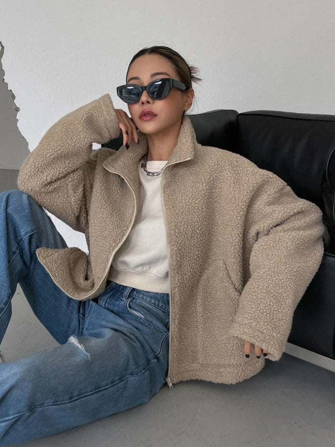 Mara | Veste zippée en tissu pelucheux à col montant