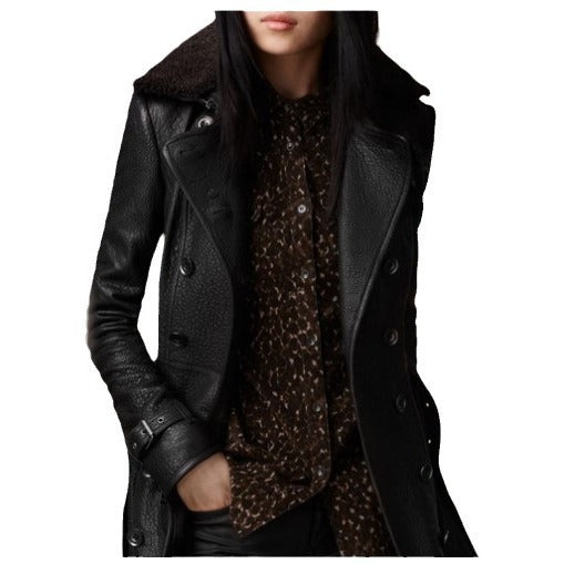 Nele | Long manteau effet cuir à col douillet