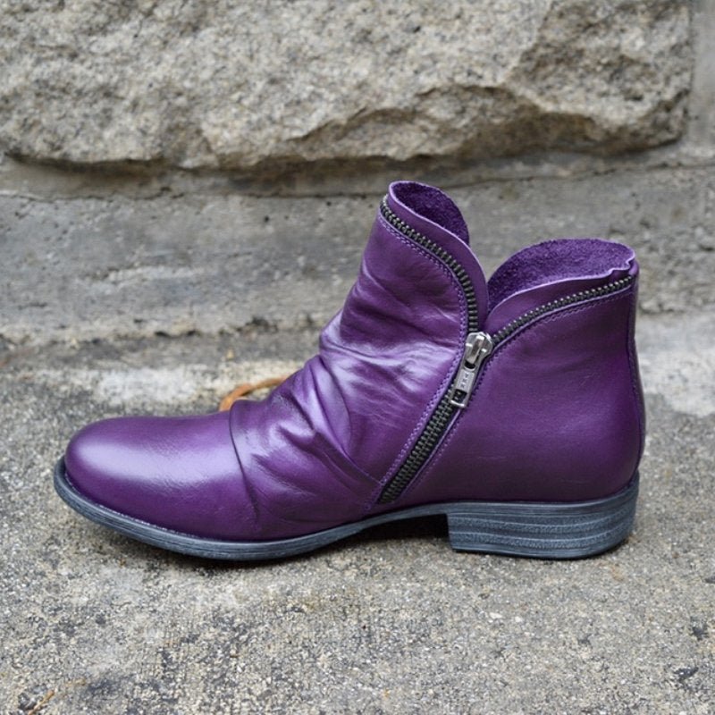 Mira | Ruched Diagonal-Zip Ankle Boots