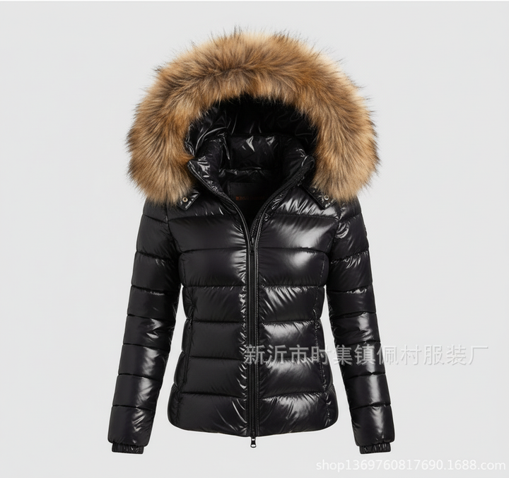 Elin | Glänzende Steppjacke mit Plüschkapuze