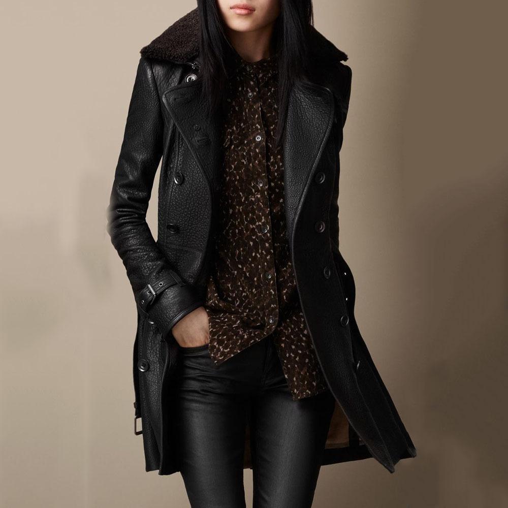 Nele | Long manteau effet cuir à col douillet