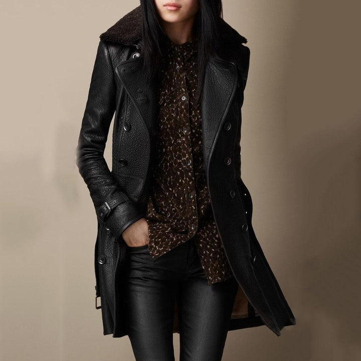 Nele | Long manteau effet cuir à col douillet