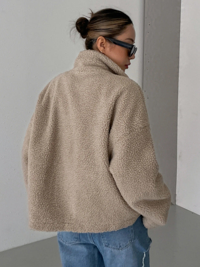 Mara | Veste zippée en tissu pelucheux à col montant