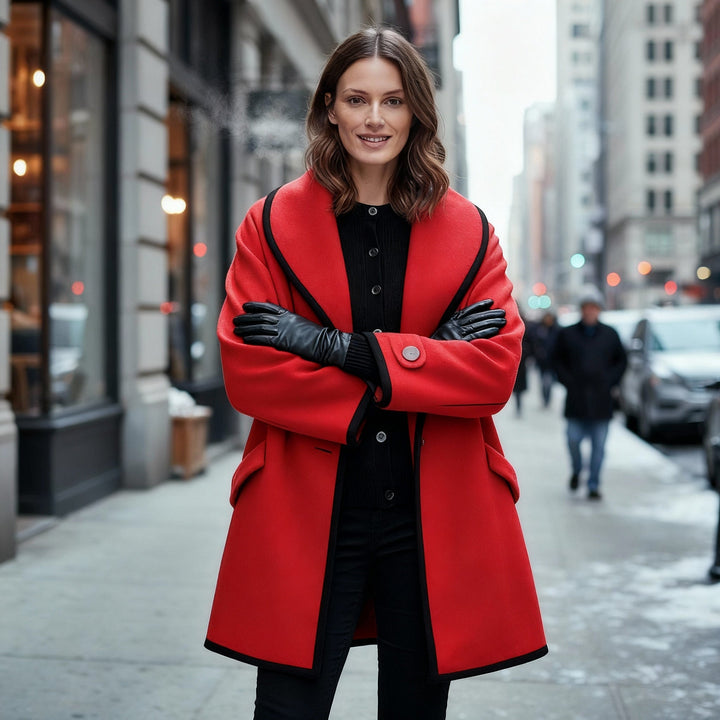Liora | Cappotto con revers arrotondati e dettagli scuri