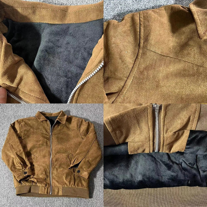Leif | Chaqueta con cremallera, costuras en el canesú y acabado de ante