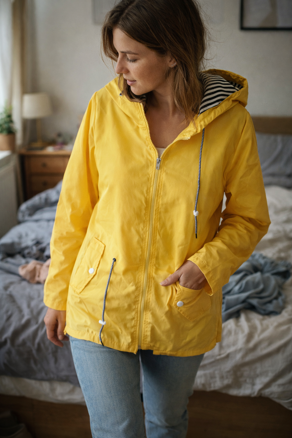 Lea | Veste zippée à capuche et intérieur rayé