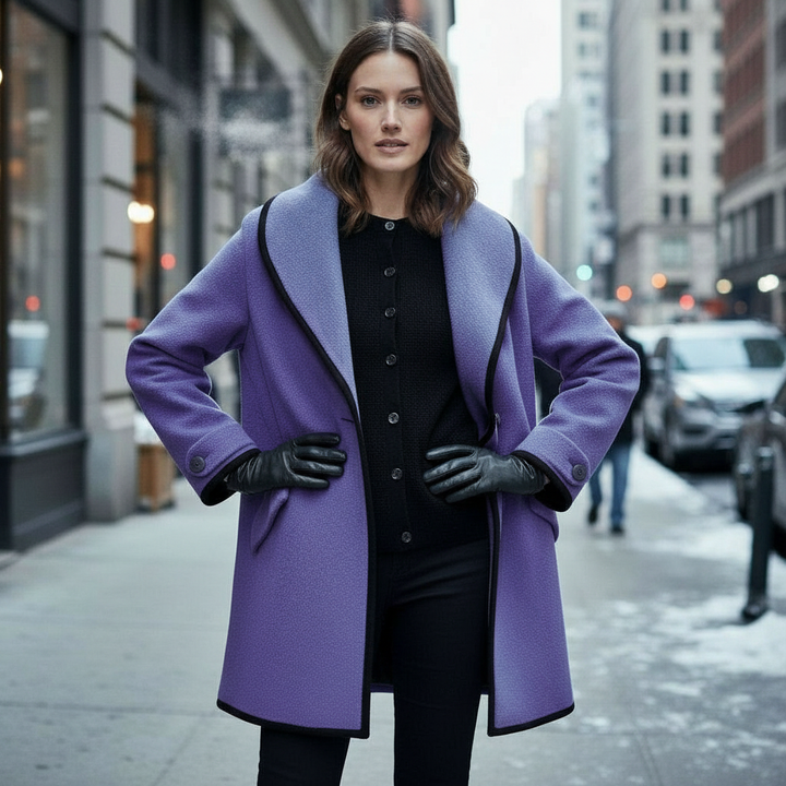Liora | Cappotto con revers arrotondati e dettagli scuri