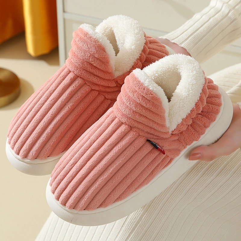 Emil | Pantofole a coste con collo in peluche