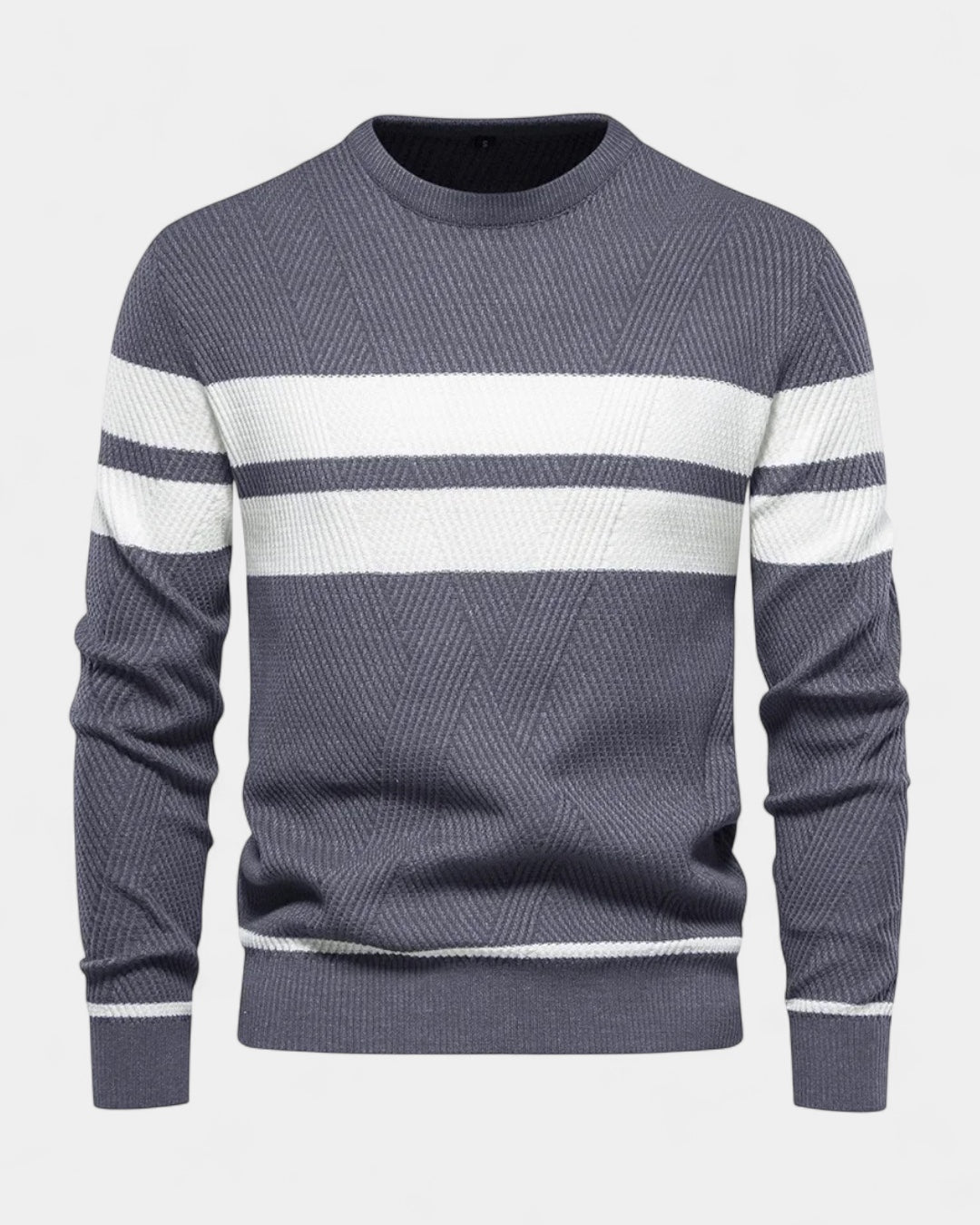 Camisola às riscas de gola redonda para homem | Mistura de viscose e algodão e corte justo