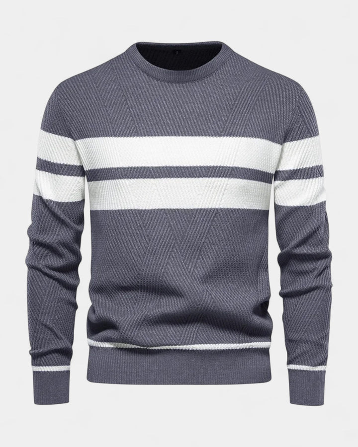 Camisola às riscas de gola redonda para homem | Mistura de viscose e algodão e corte justo