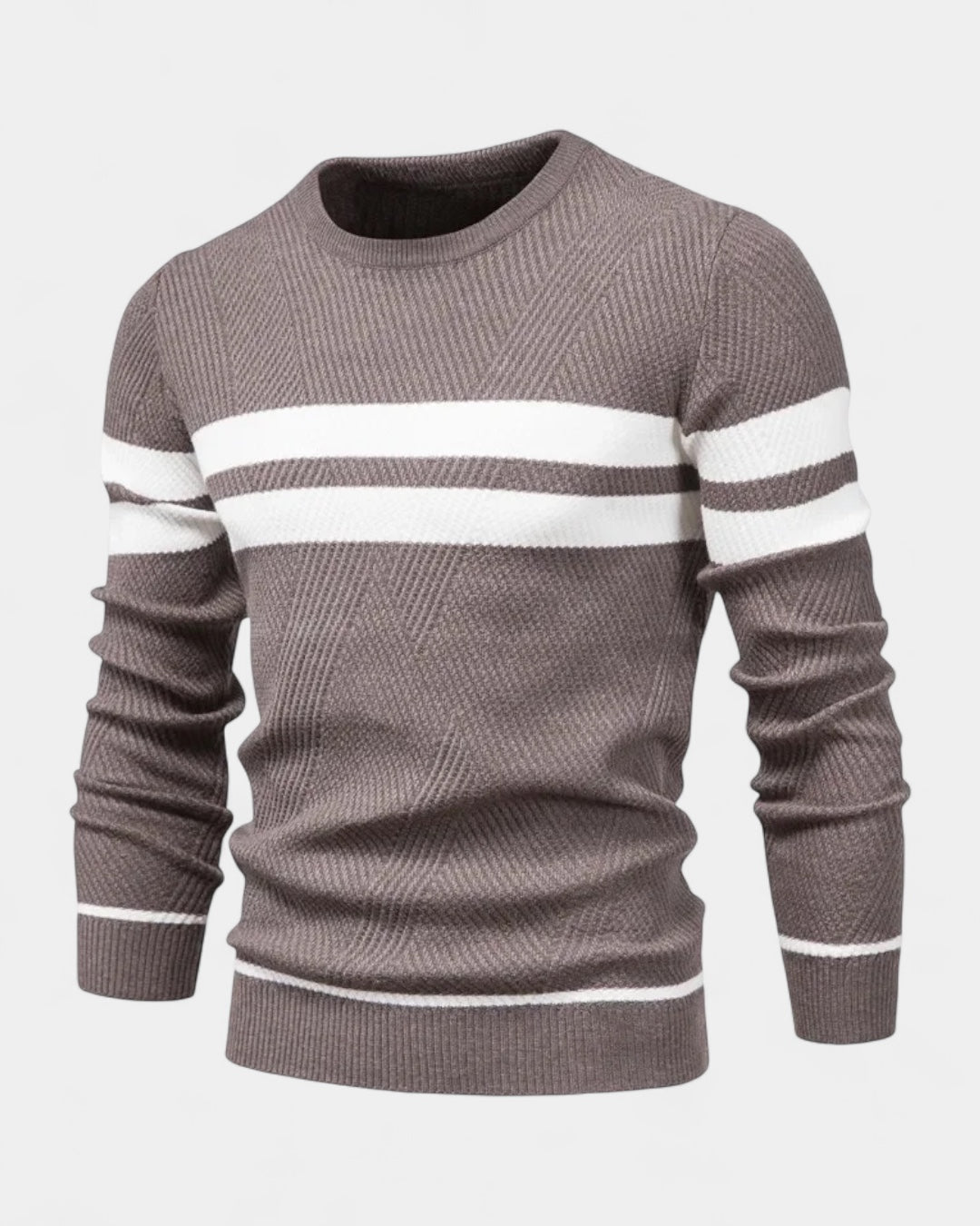 Camisola às riscas de gola redonda para homem | Mistura de viscose e algodão e corte justo