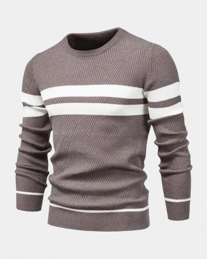 Camisola às riscas de gola redonda para homem | Mistura de viscose e algodão e corte justo
