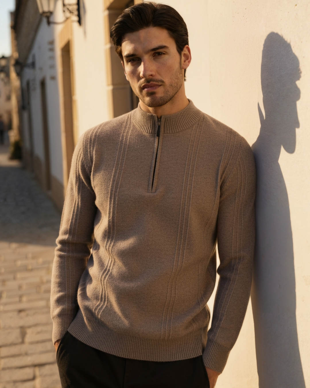 Kaschmirpullover mit halbem Reißverschluss | Premium-Komfort