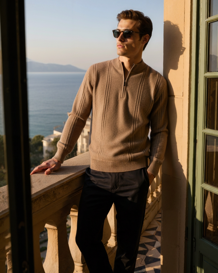 Kaschmirpullover mit halbem Reißverschluss | Premium-Komfort