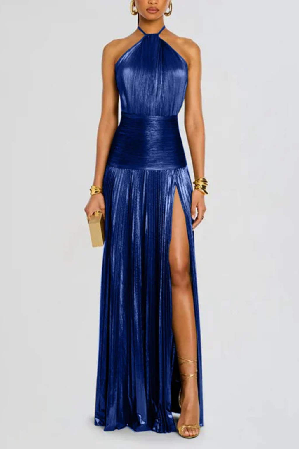 Abito Elegante Oro con Collo Halter