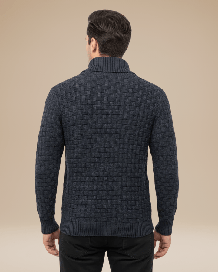Camisola para homem com gola xale e botões | Estrutura em cesta e fio quente