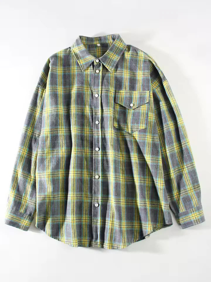 LEANDRA™|CAMICIA A QUADRI OVERSIZE VINTAGE