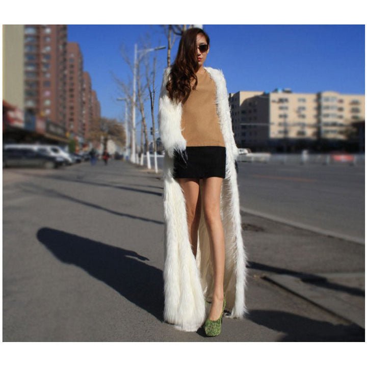 Faux Fur Long Sleeve Maxi Dress