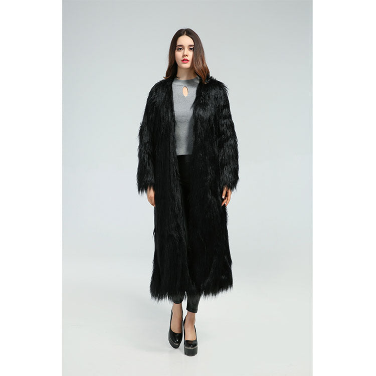 Faux Fur Long Sleeve Maxi Dress