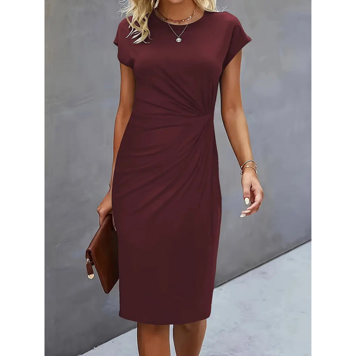 Short Sleeve Ruched Midi Dress