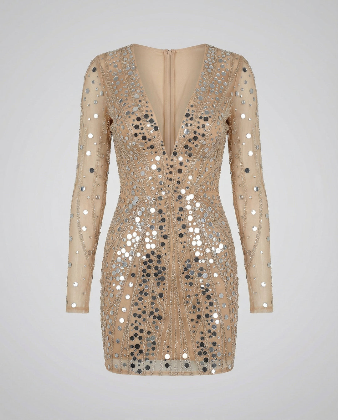 Golden Sequin Mini Dress with V-Neck