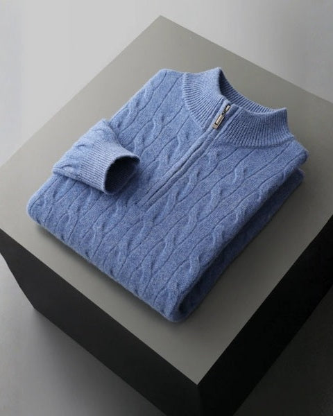 Pullover aus Merinowolle mit Reißverschluss für Herren | Zopfmuster und gerippter Kragen für raffinierten Komfort das ganze Jahr über