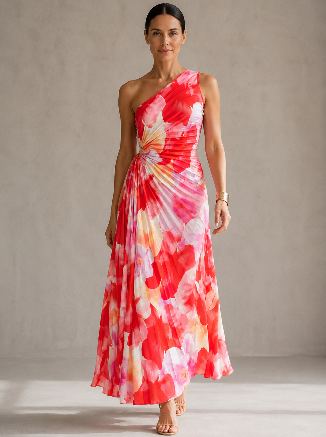 Yanira | Vestido plissado de um ombro