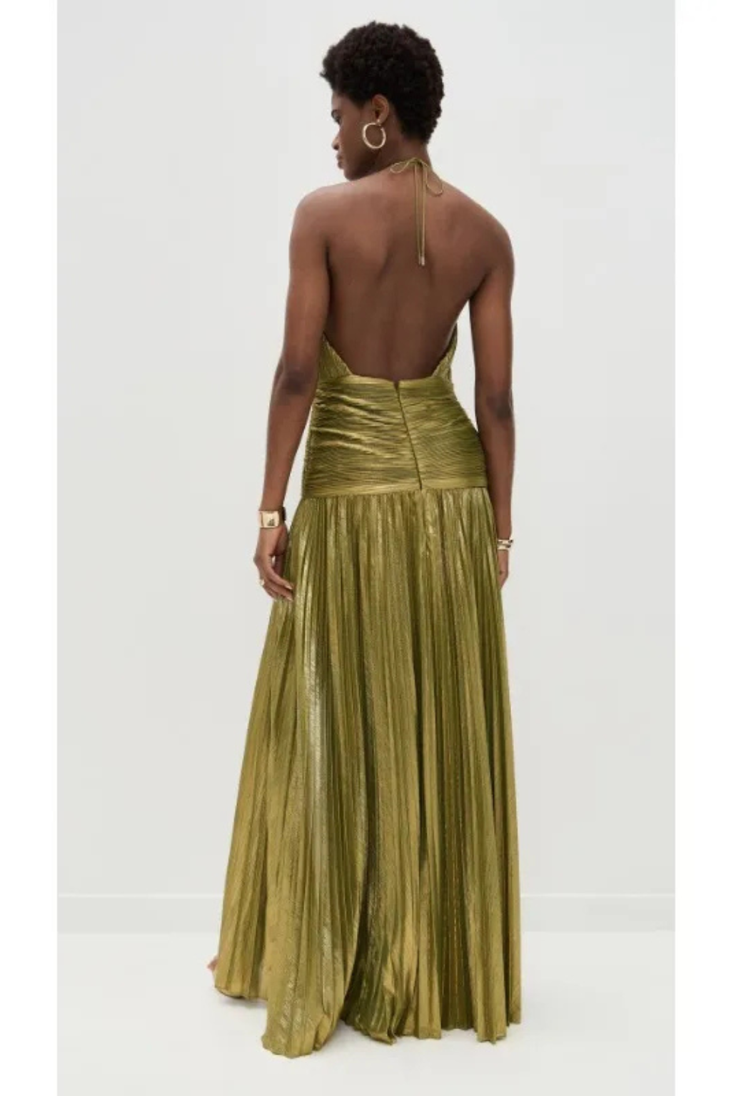 Abito Elegante Oro con Collo Halter