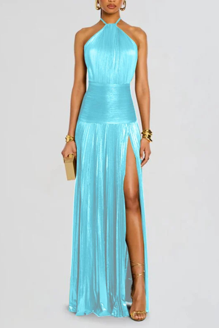 Abito Elegante Oro con Collo Halter