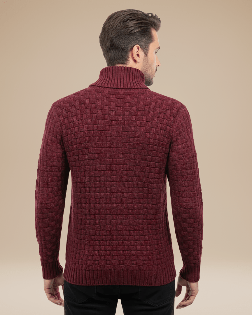 Camisola para homem com gola xale e botões | Estrutura em cesta e fio quente