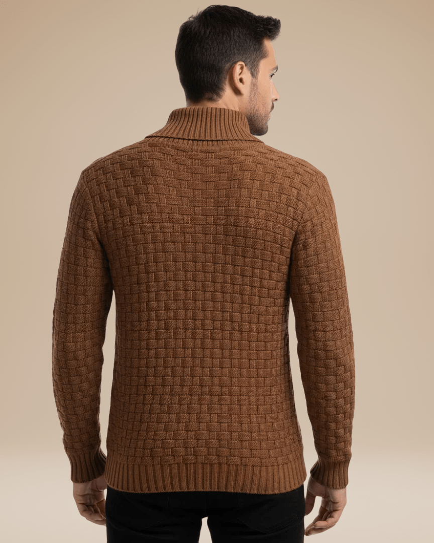 Camisola para homem com gola xale e botões | Estrutura em cesta e fio quente